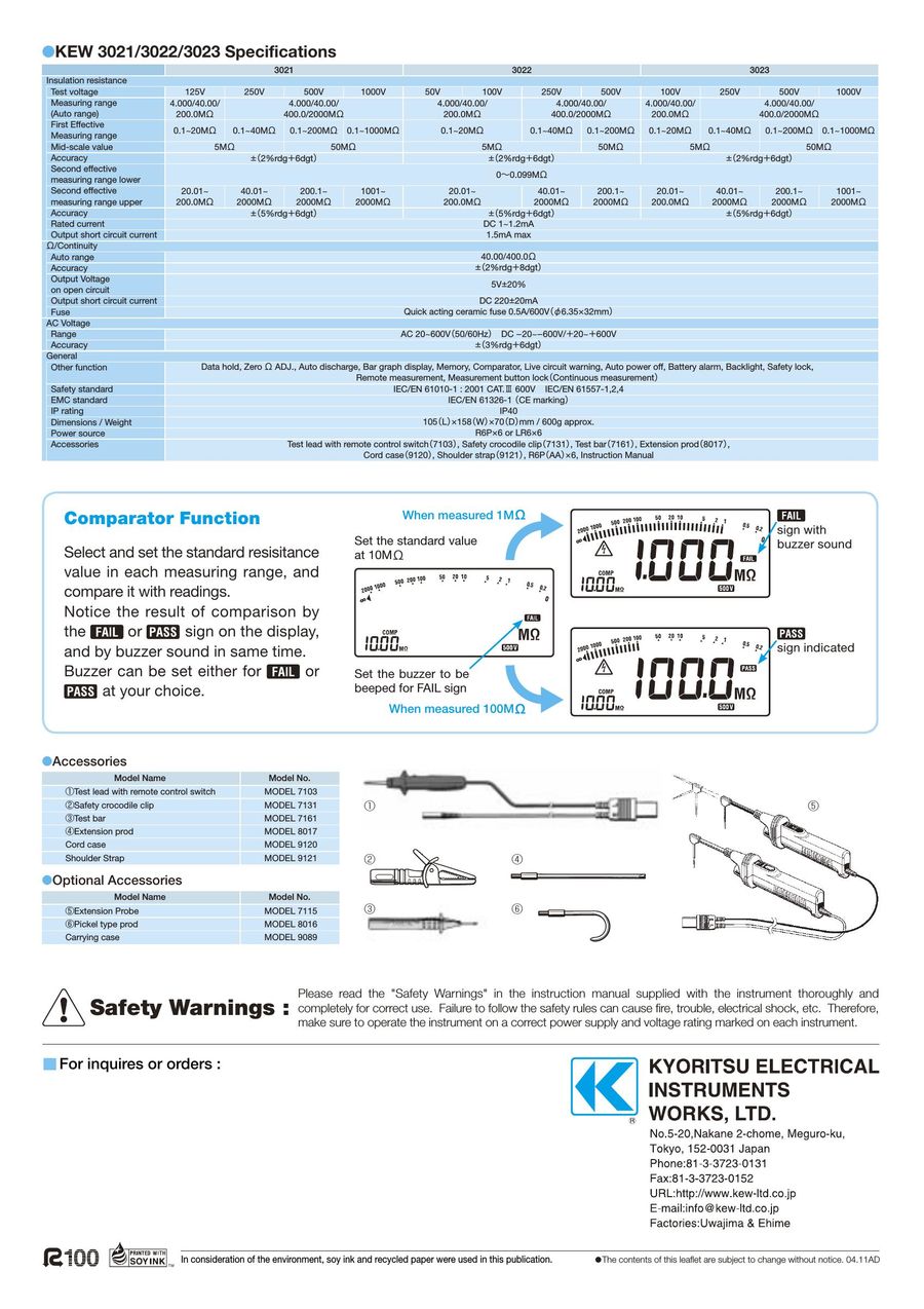 3021 3022 3023 Digital Insulation Continuity Tester 18 By Kyoritsu Electrical Instruments Works Ltd