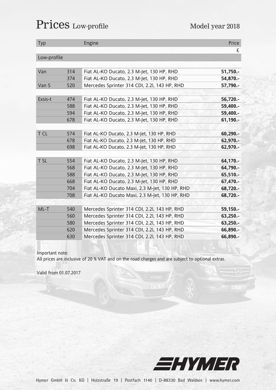 Pricelist Hymer Motorhomes 18 By Hymer Aktiengesellschaft